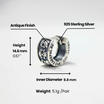 Men's Silver Skull Huggie Hoop Earrings Dimensions and Weight