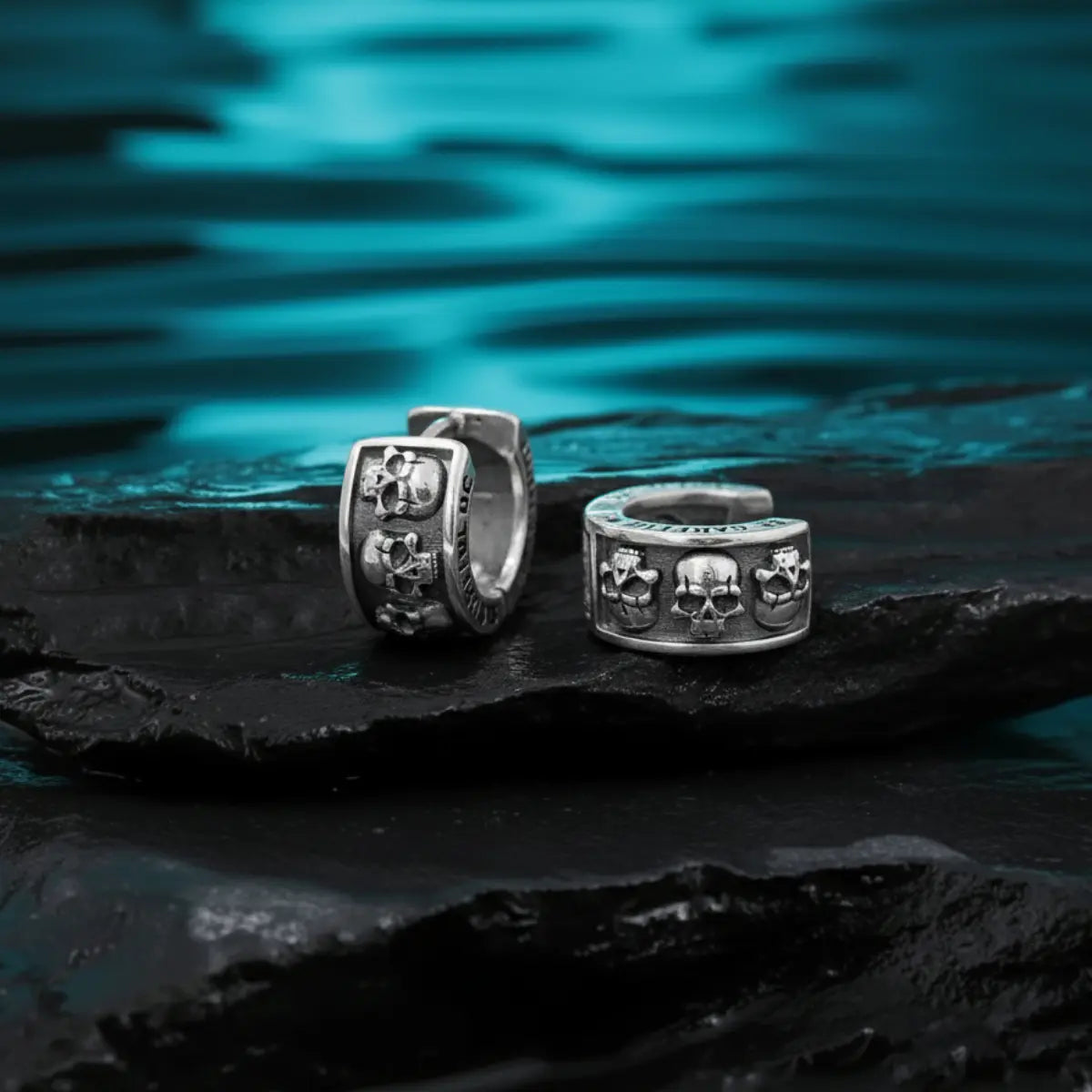 Men's Silver Skull Huggie Hoop Earrings