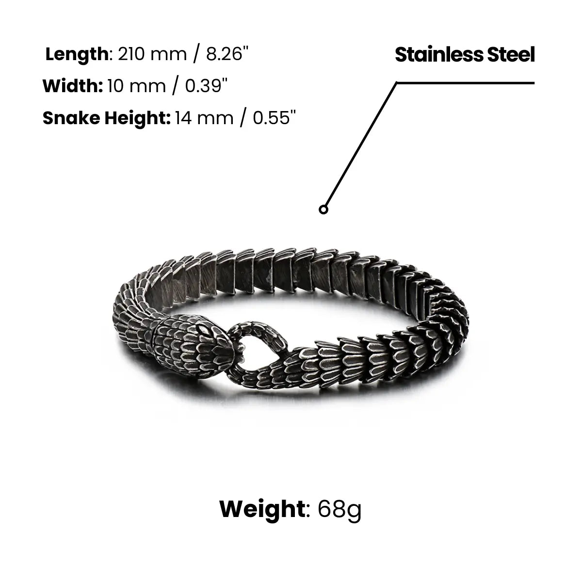 Men’s Snake Chain Bracelet Vintage Black Dimensions and Weight