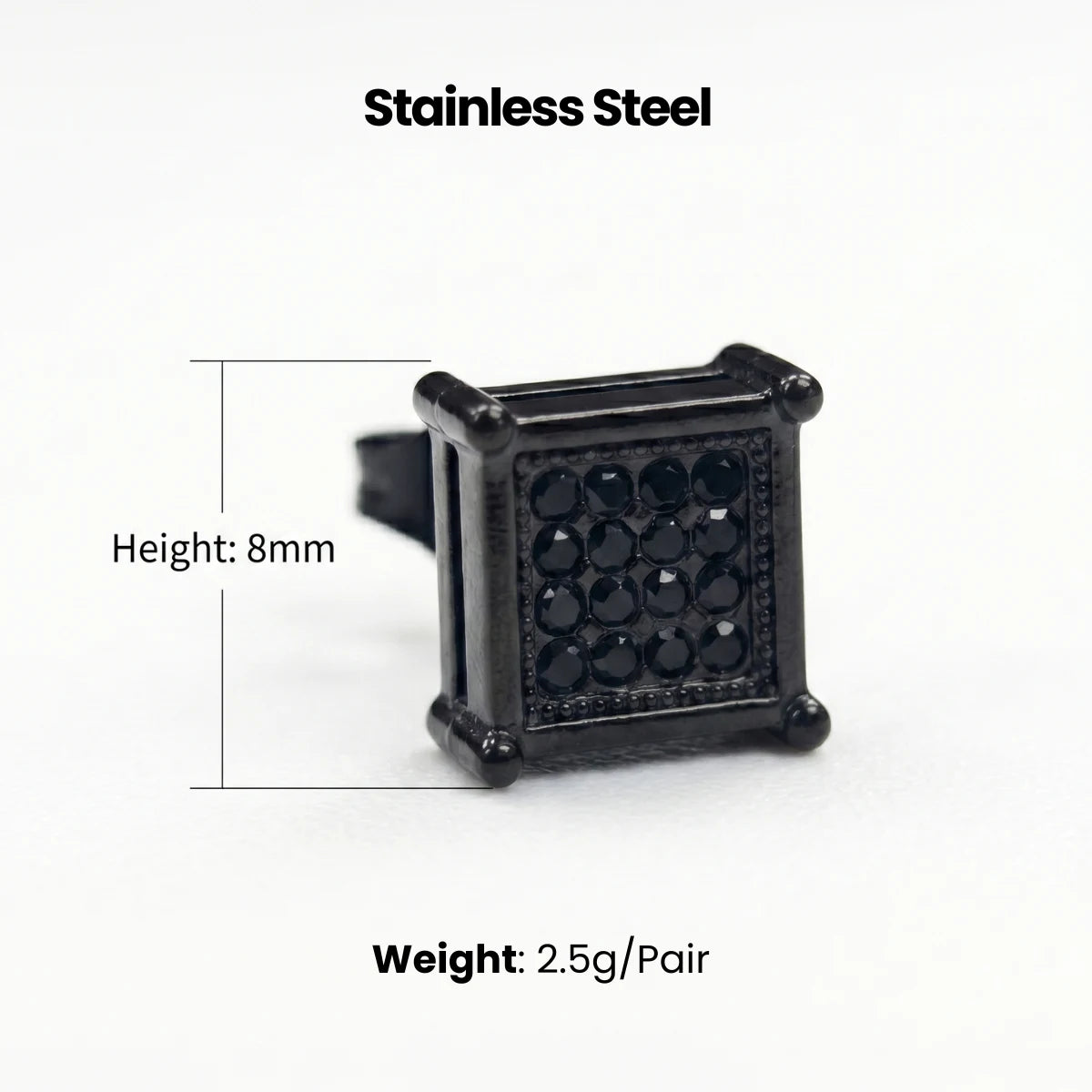 Men’s Square Earrings Dimensions and Weight