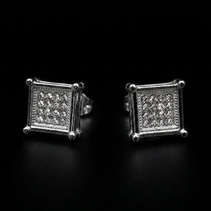 Men’s Square Earrings Silver Close Up