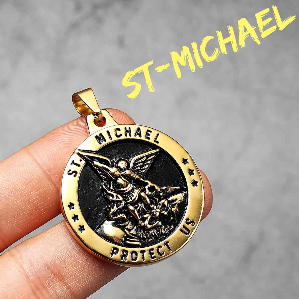 Mens St Michael Pendant Necklace Gold Pendant Only Xenos Jewelry