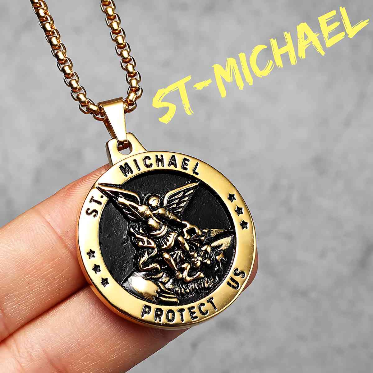 Mens St Michael Pendant Necklace Gold with Chain Xenos Jewelry