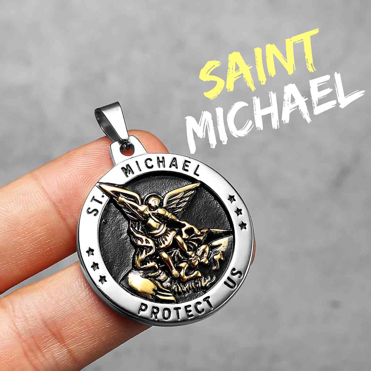 Mens St Michael Pendant Necklace Silver Gold Pendant Only Xenos Jewelry