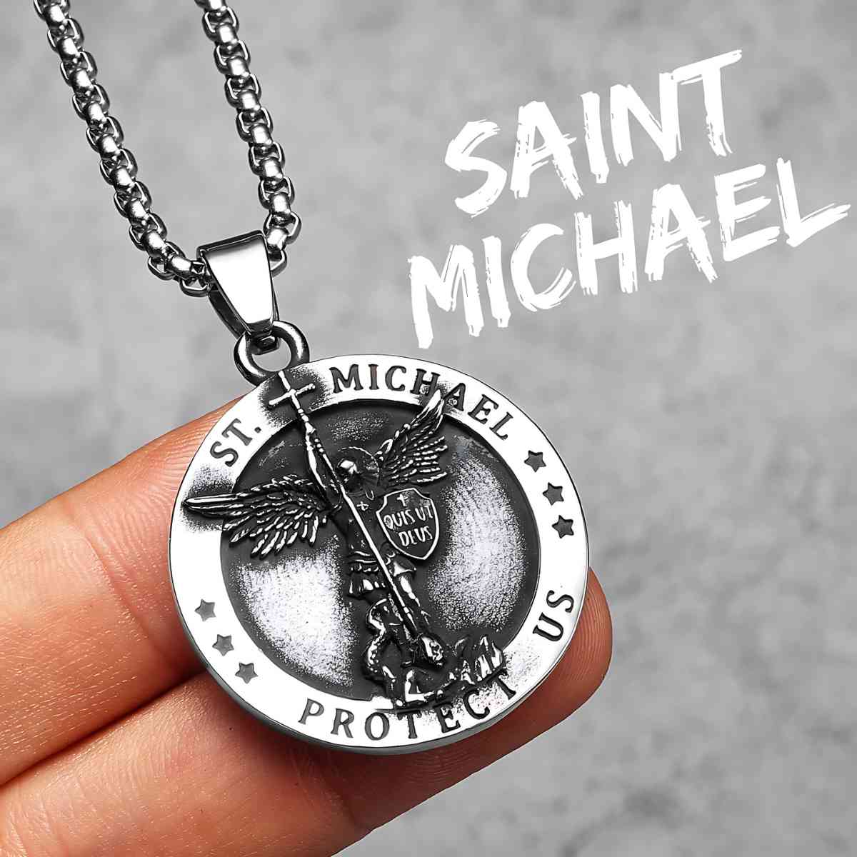 Mens St Michael Pendant Necklace Silver with Chain Xenos Jewelry