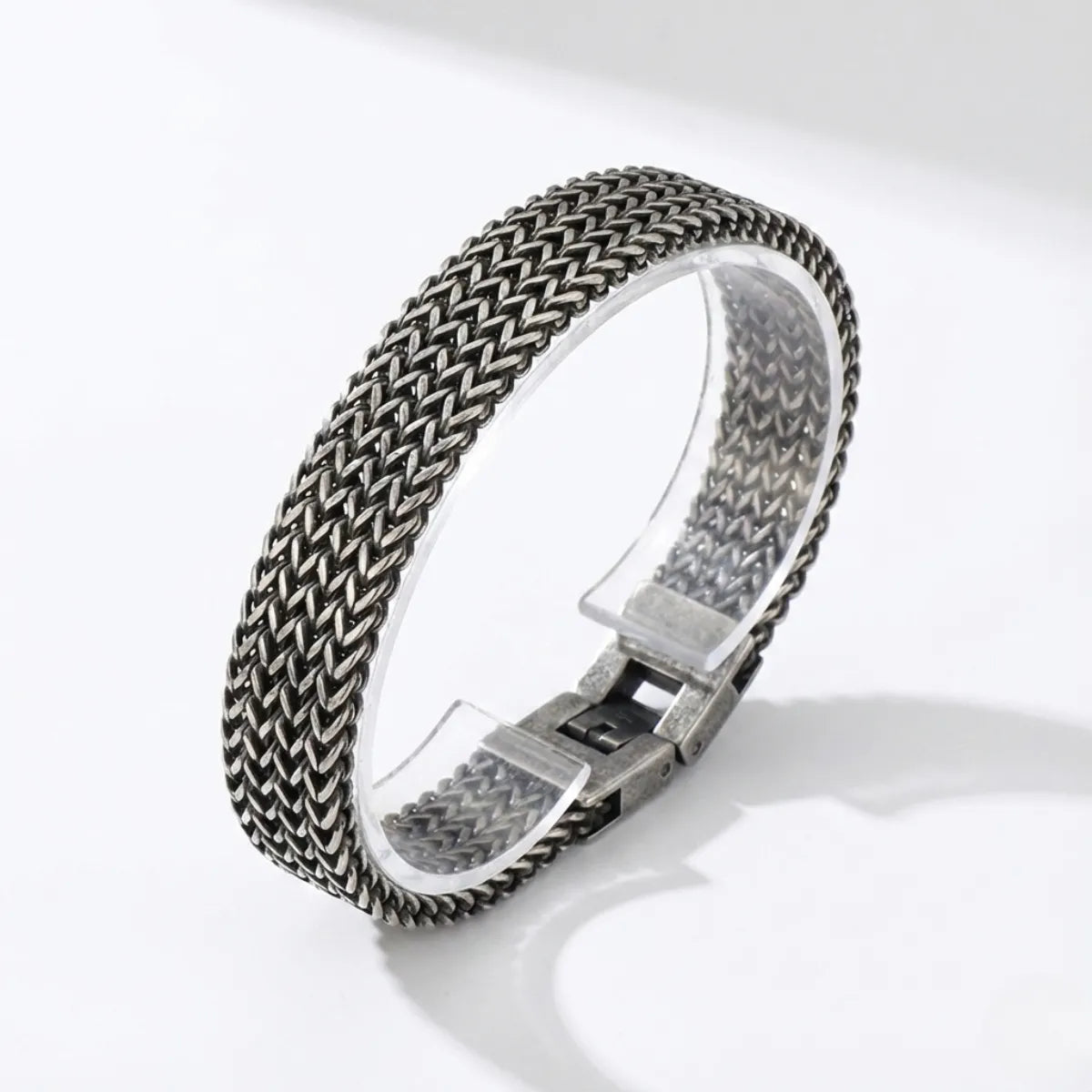 Men‘s Stainless Steel Foxtail Bracelet Antique Silver Front