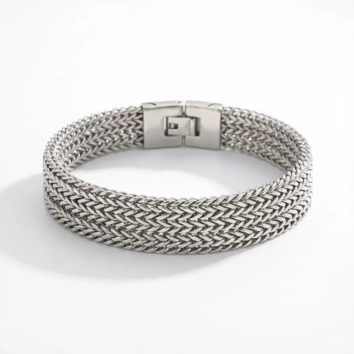 Men's Stainless Steel Foxtail Bracelet Silver Front