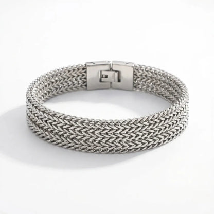 Men's Stainless Steel Foxtail Bracelet Silver Front