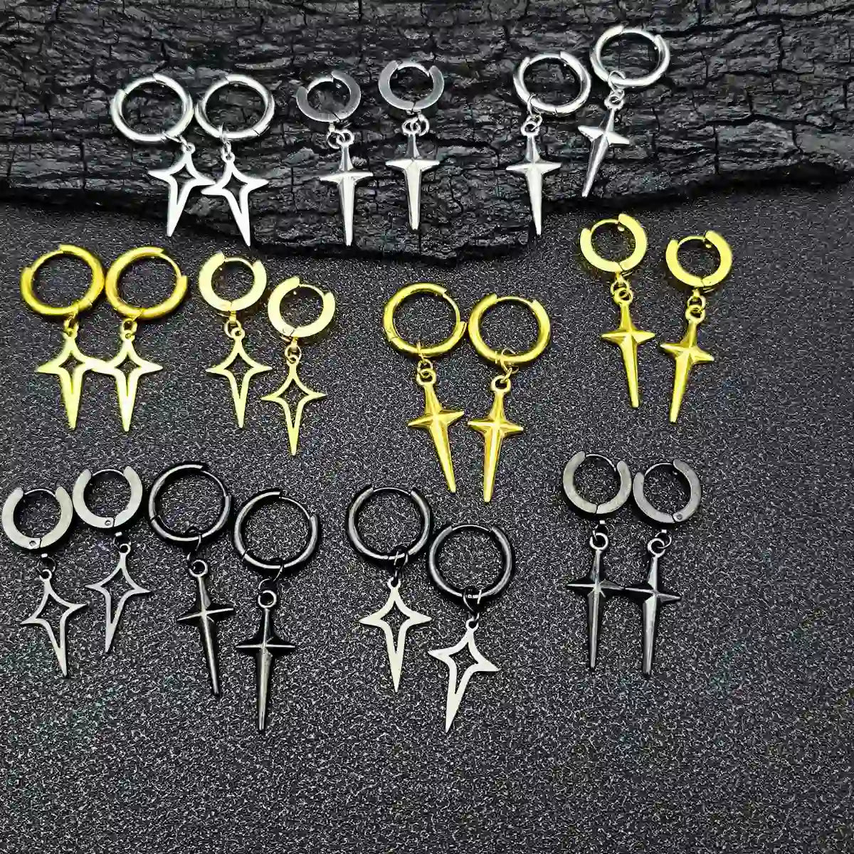 Mens Star Dangle Earrings All Style Top View