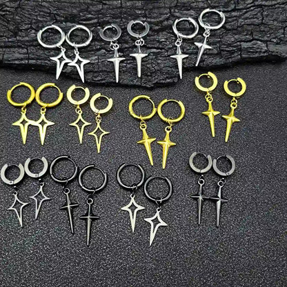 Mens Star Dangle Earrings All Style Top View