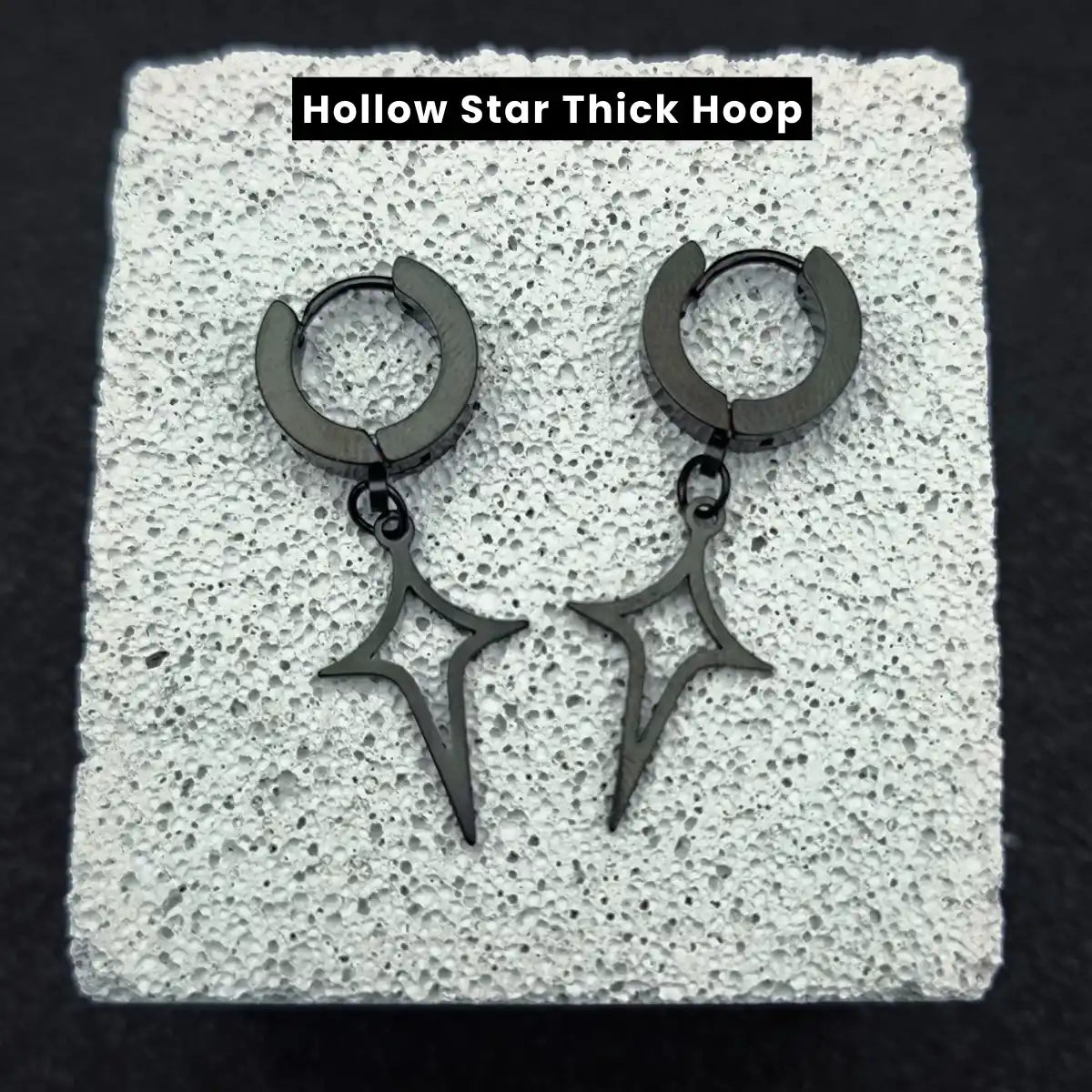 Men‘’s Star Dangle Earrings Black Hollow Star Thick Hoop