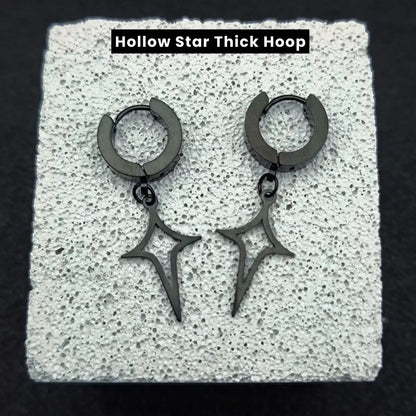 Men‘’s Star Dangle Earrings Black Hollow Star Thick Hoop