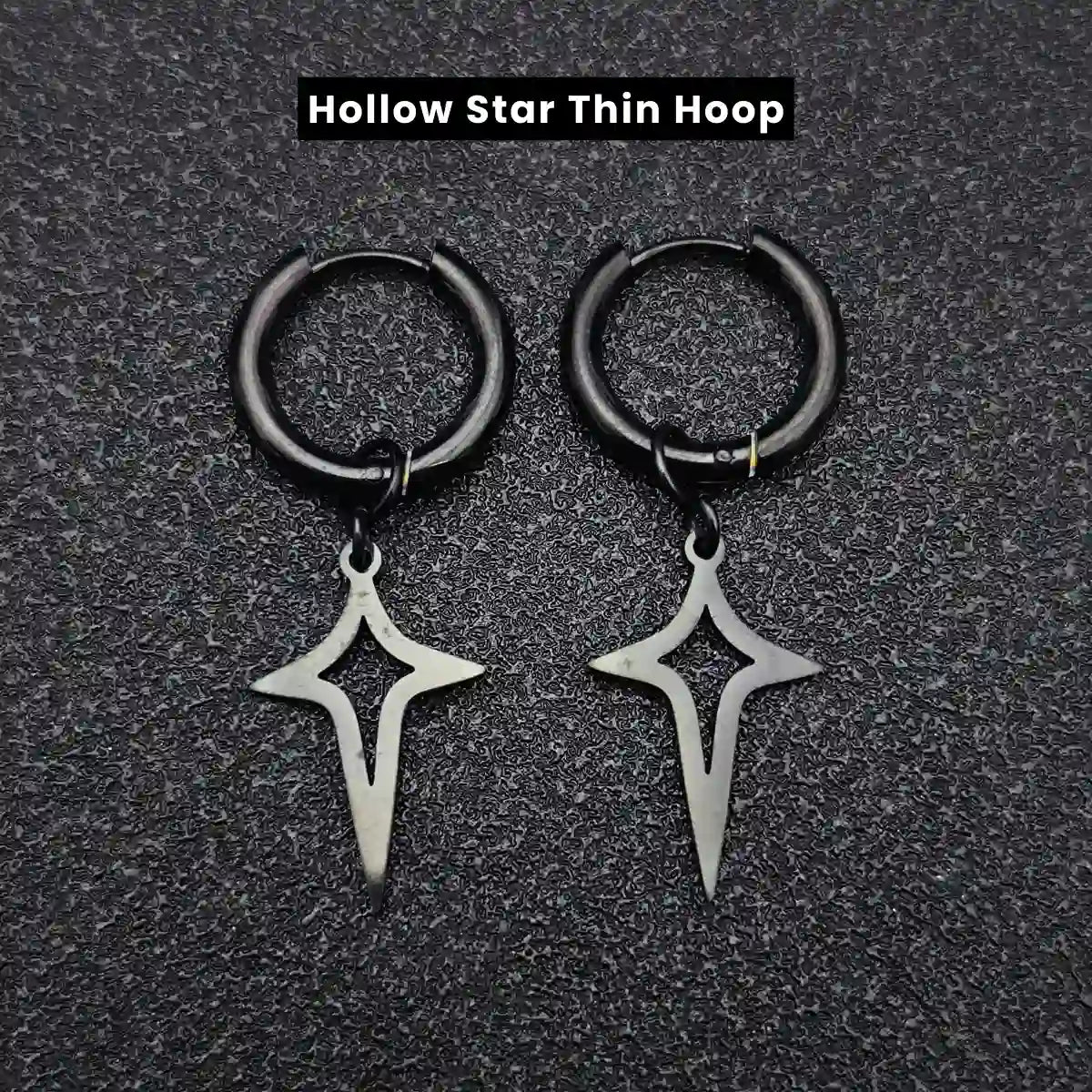 Men‘’s Star Dangle Earrings Black Hollow Star Thin Hoop