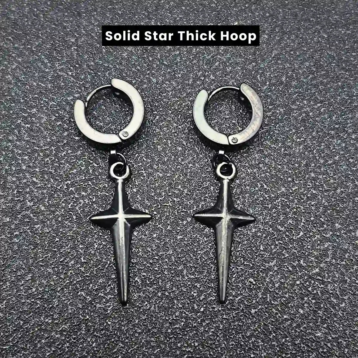 Men‘’s Star Dangle Earrings Black Solid Star Thick Hoop