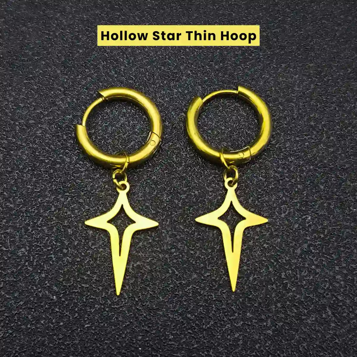 Men‘’s Star Dangle Earrings Gold Hollow Star Thin Hoop