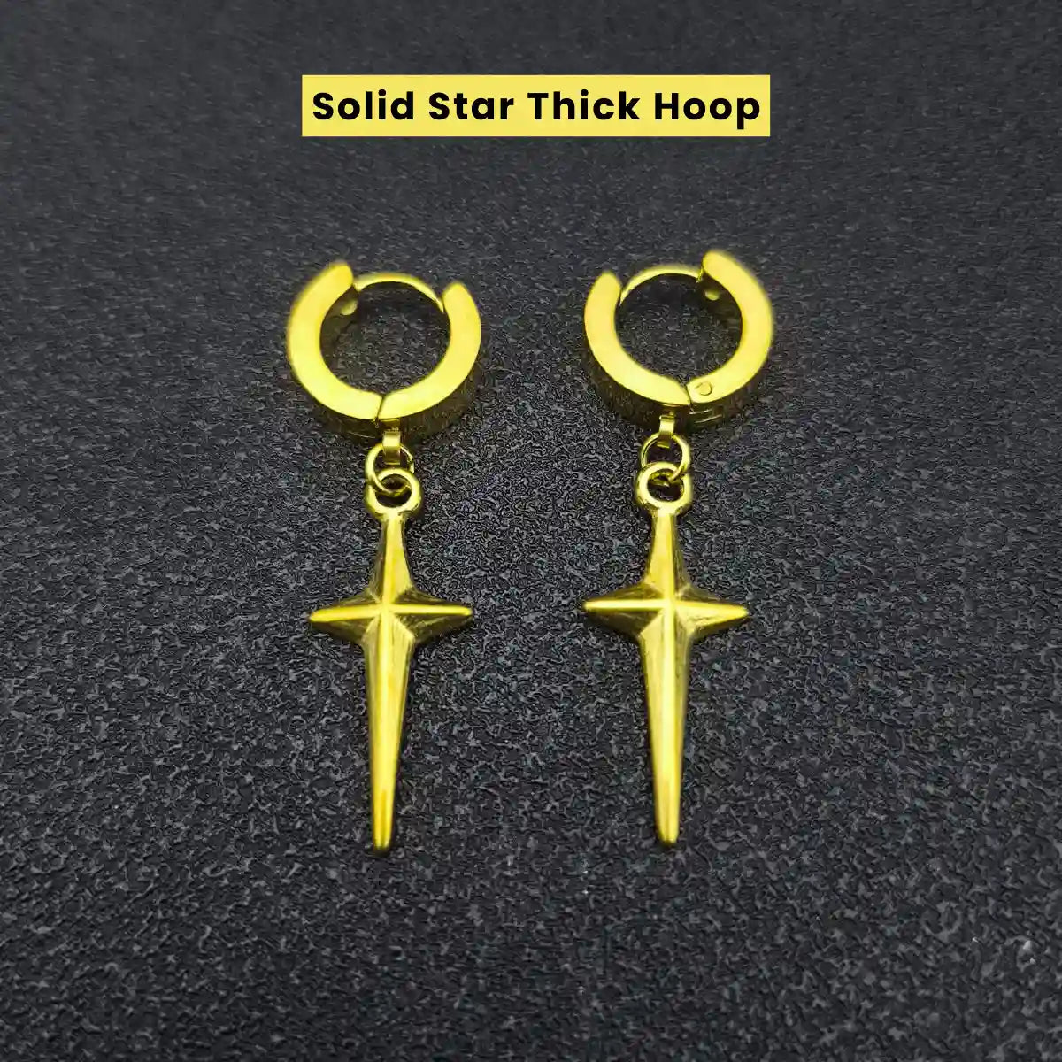 Men‘’s Star Dangle Earrings Gold Solid Star Thick Hoop