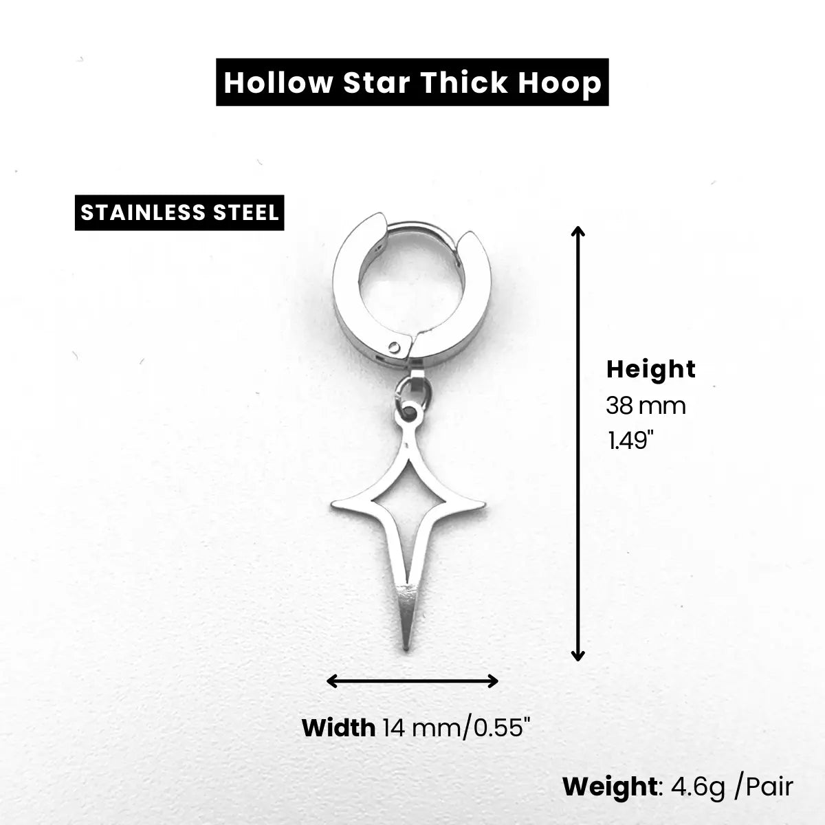 Men‘’s Star Dangle Earrings Hollow Star Thick Hoop Dimensions and Weight