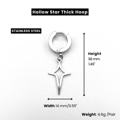 Men‘’s Star Dangle Earrings Hollow Star Thick Hoop Dimensions and Weight