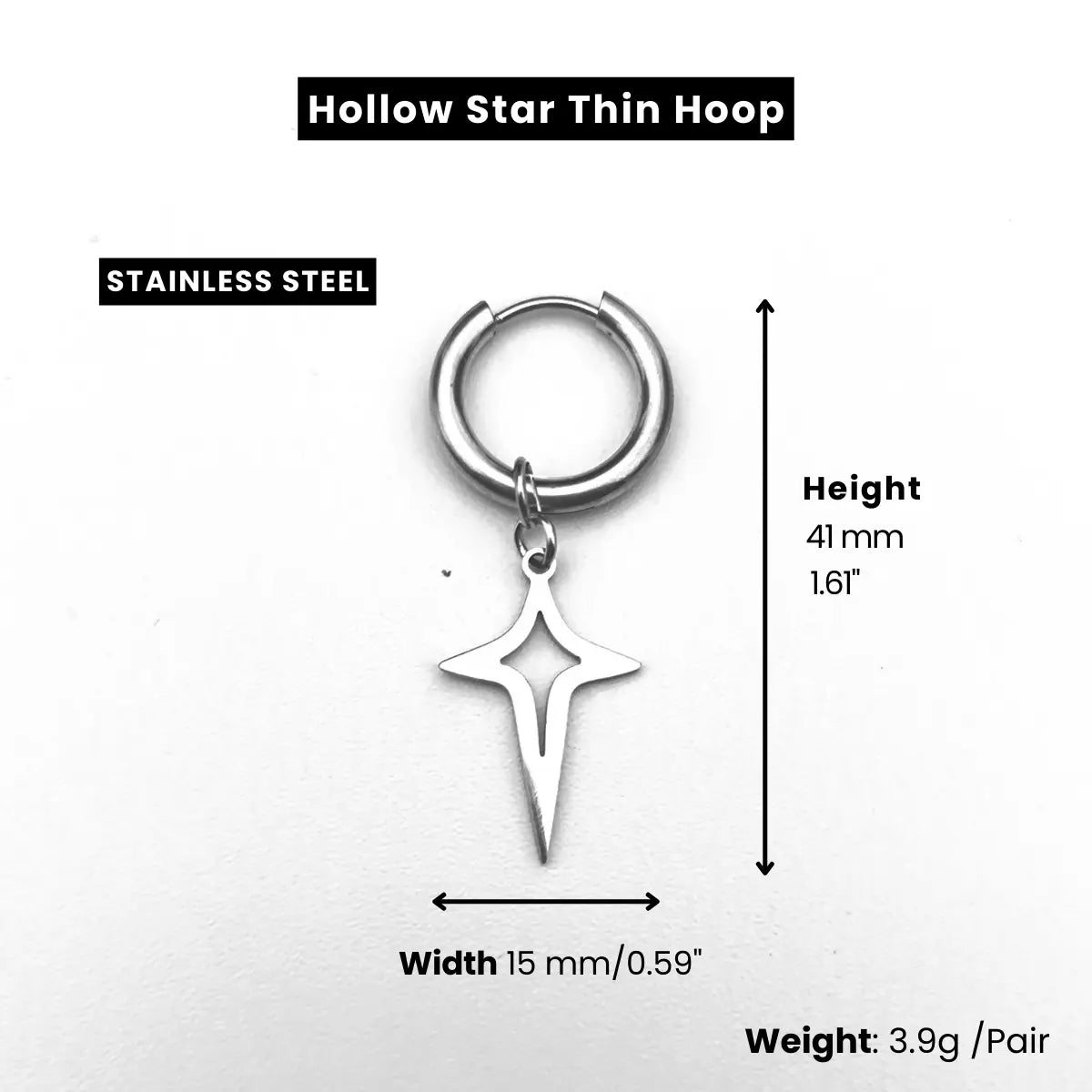 Men‘’s Star Dangle Earrings Hollow Star Thin Hoop Dimensions and Weight