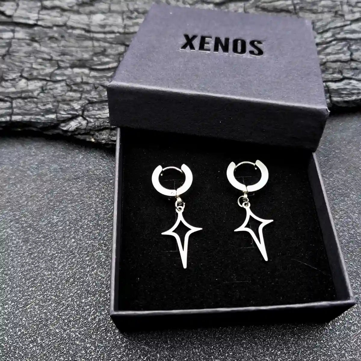 Orecchini A Stella In Acciaio Inox Argento – Unisex, Anallergici, Con Sacchetto Regalo