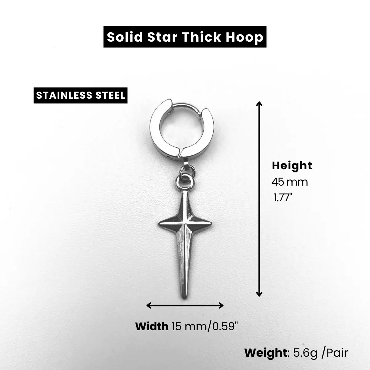 Orecchini A Stella Uomo E Donna In Acciaio Inox, Clip A Cerchio, 33x9 Mm, Ipoallergenici, Gioielli Fashion Unisex