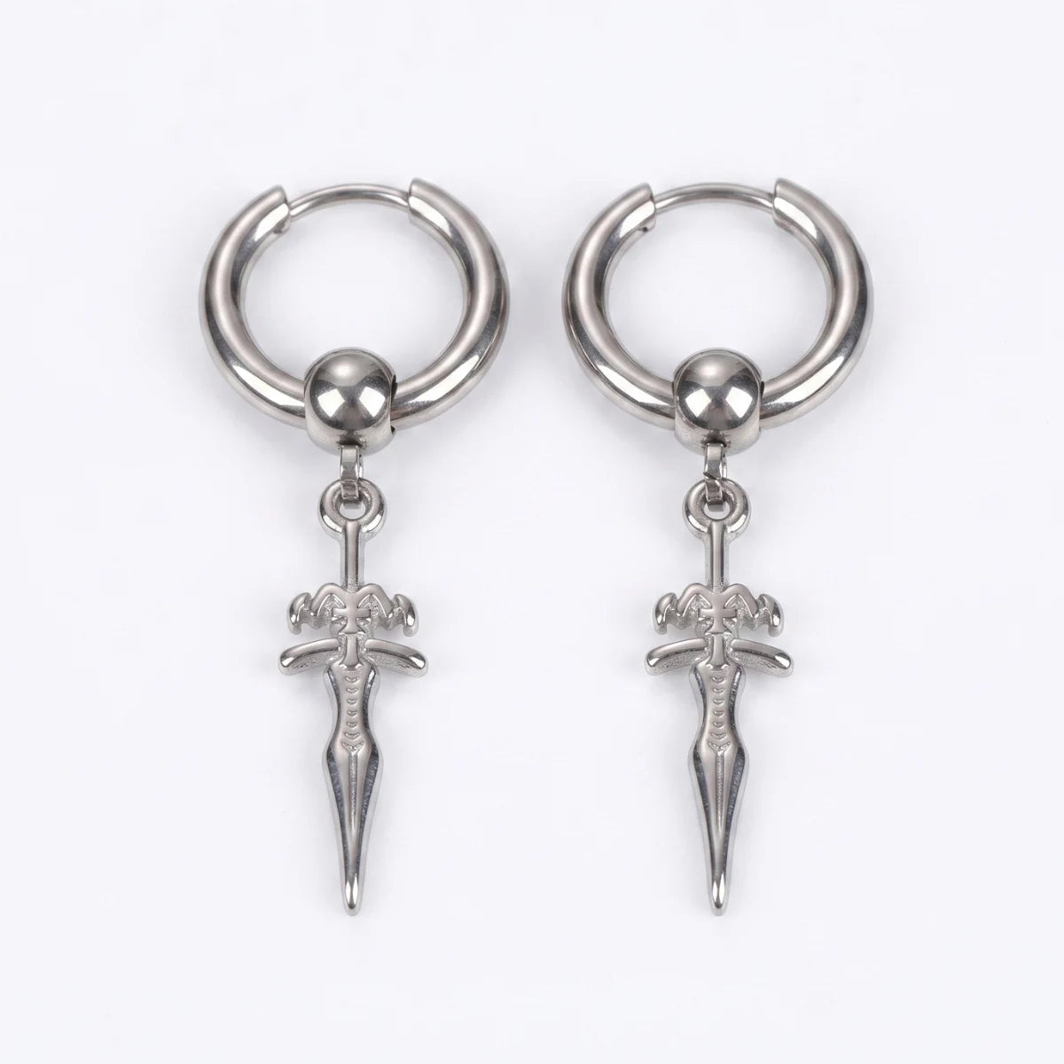 Men's Sword Earrings Silver