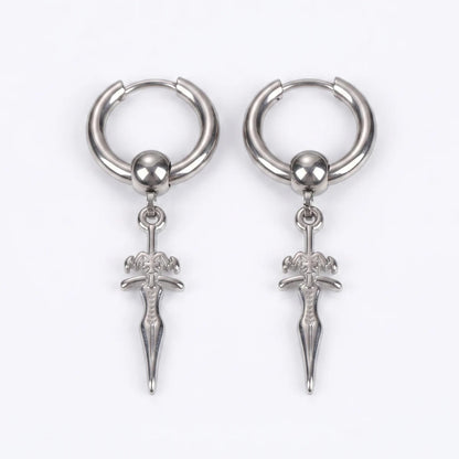 Men's Sword Earrings Silver