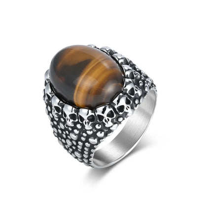 Men's Tiger Eye Skull Signet Ring Details