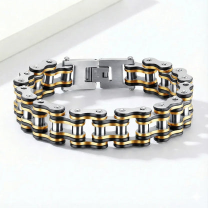 Men‘s Tri Tone Bike Chain Bracelet Front