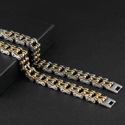 Men‘s Tri Tone Bike Chain Bracelet Side
