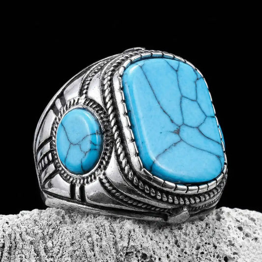 Men‘s Triple Stone Turquoise Signet Ring