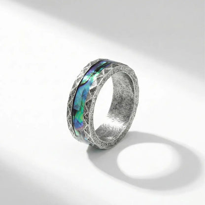 Men‘s Vintage Textured Silver Abalone Ring Details