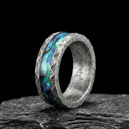 Men’s Vintage Textured Silver Abalone Ring