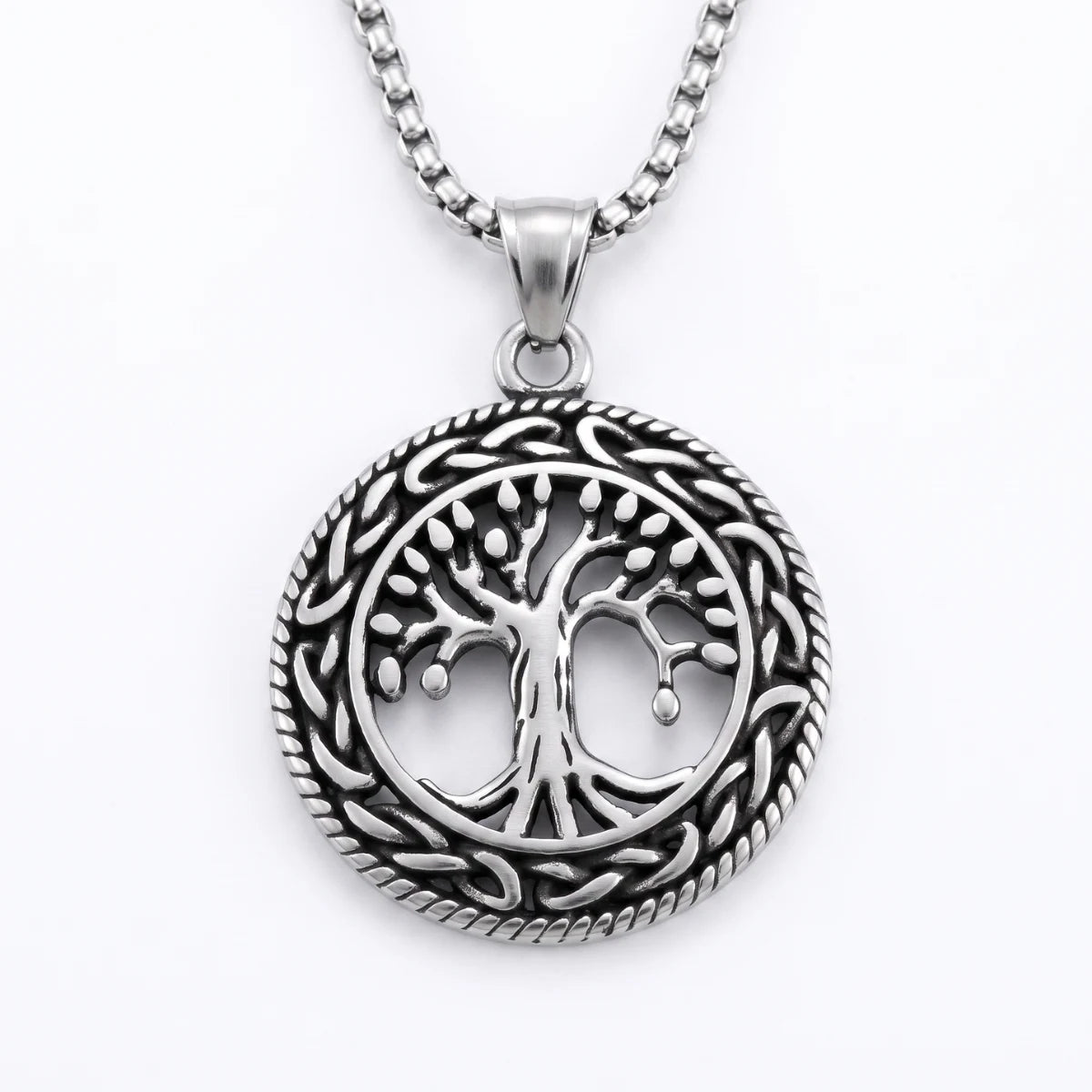 Men’s Yggdrasil Pendant with Chain and Braided Edge