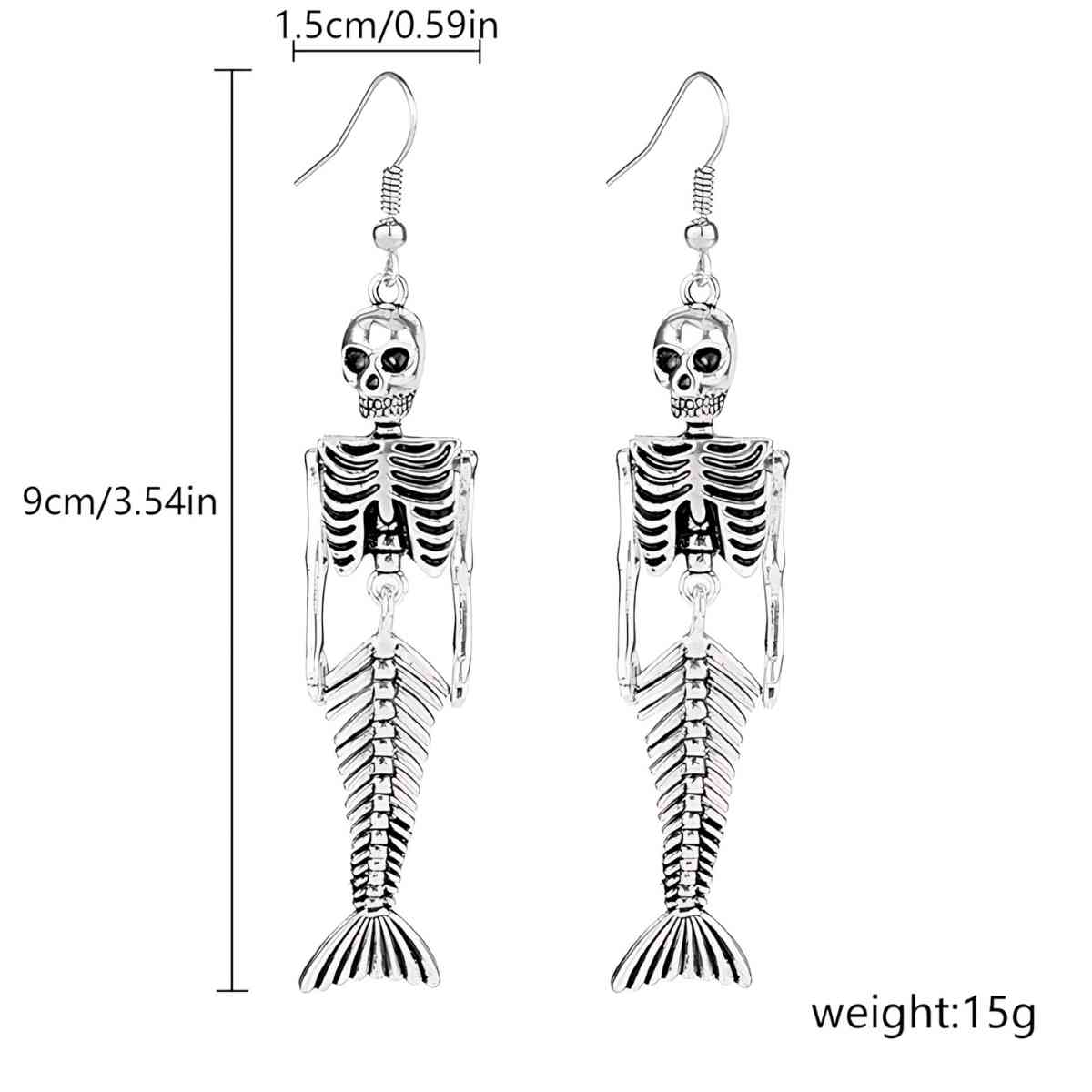 Mermaid Skeleton Earrings Details - Xenos Jewelry