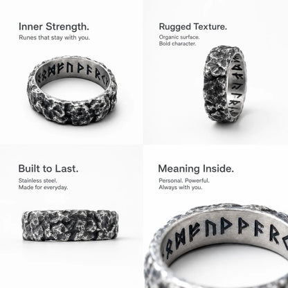 Meteorite Rune Viking Ring Silver Details and Features Infographic