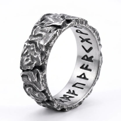 Meteorite Rune Viking Ring Silver Front View White Background