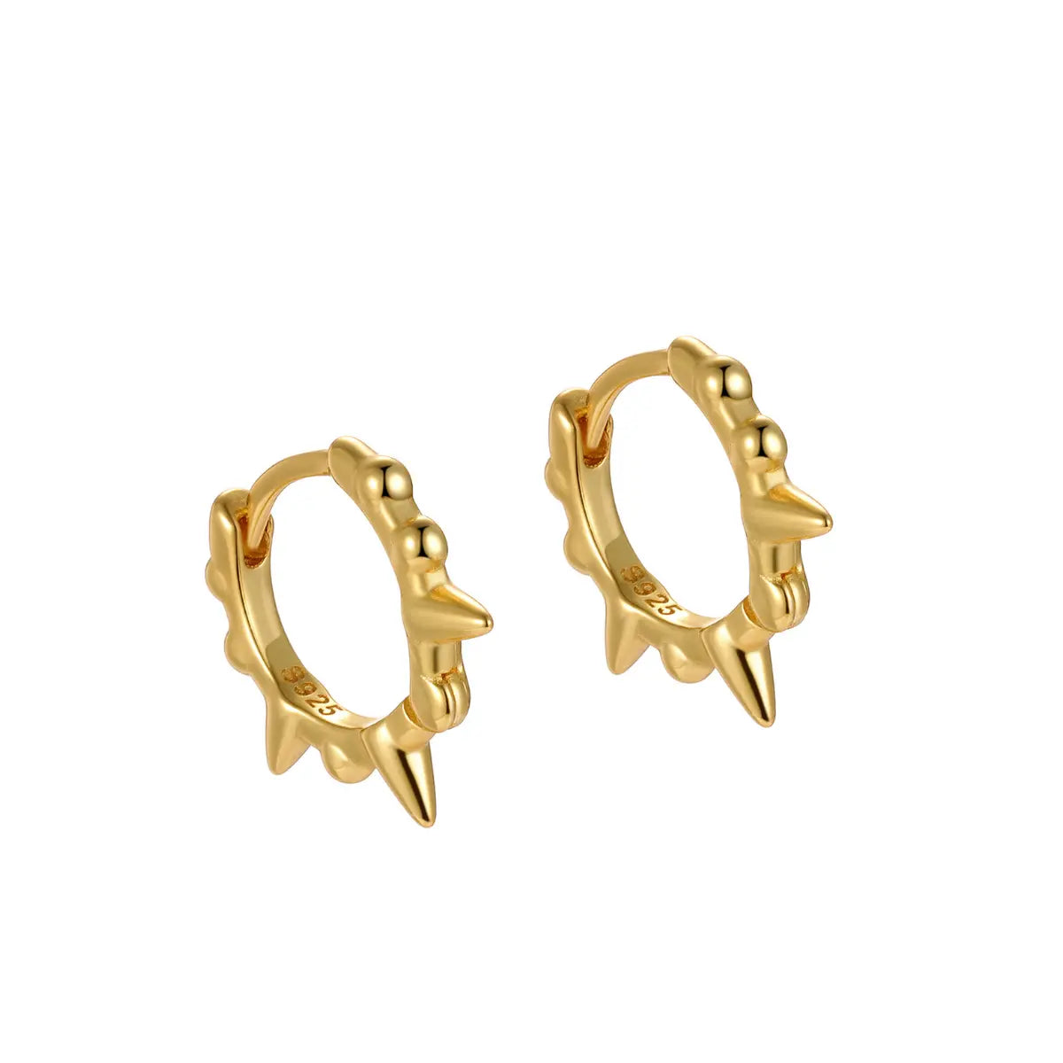Mini Spike Huggie Hoop Earrings Gold Close Up
