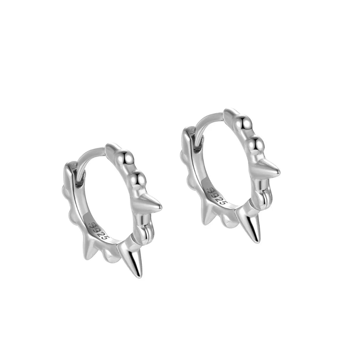 Mini Spike Huggie Hoop Earrings White Gold Close Up
