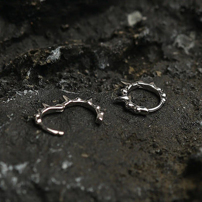 Mini Spike Huggie Hoop Earrings White Gold Details