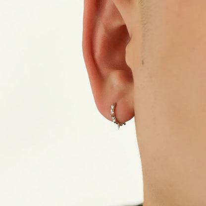 Mini Spike Huggie Hoop Earrings White Gold Worn by Male Model