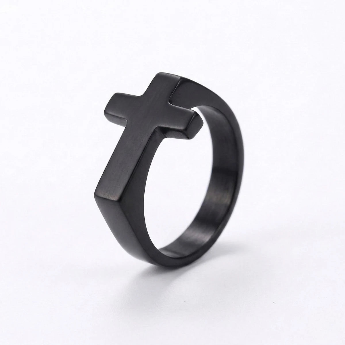 Minimalist Solid Cross Ring Black Details