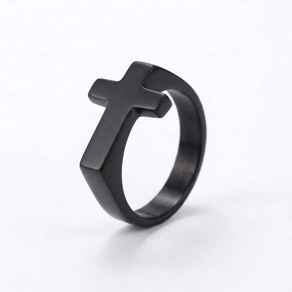 Minimalist Solid Cross Ring Black Details
