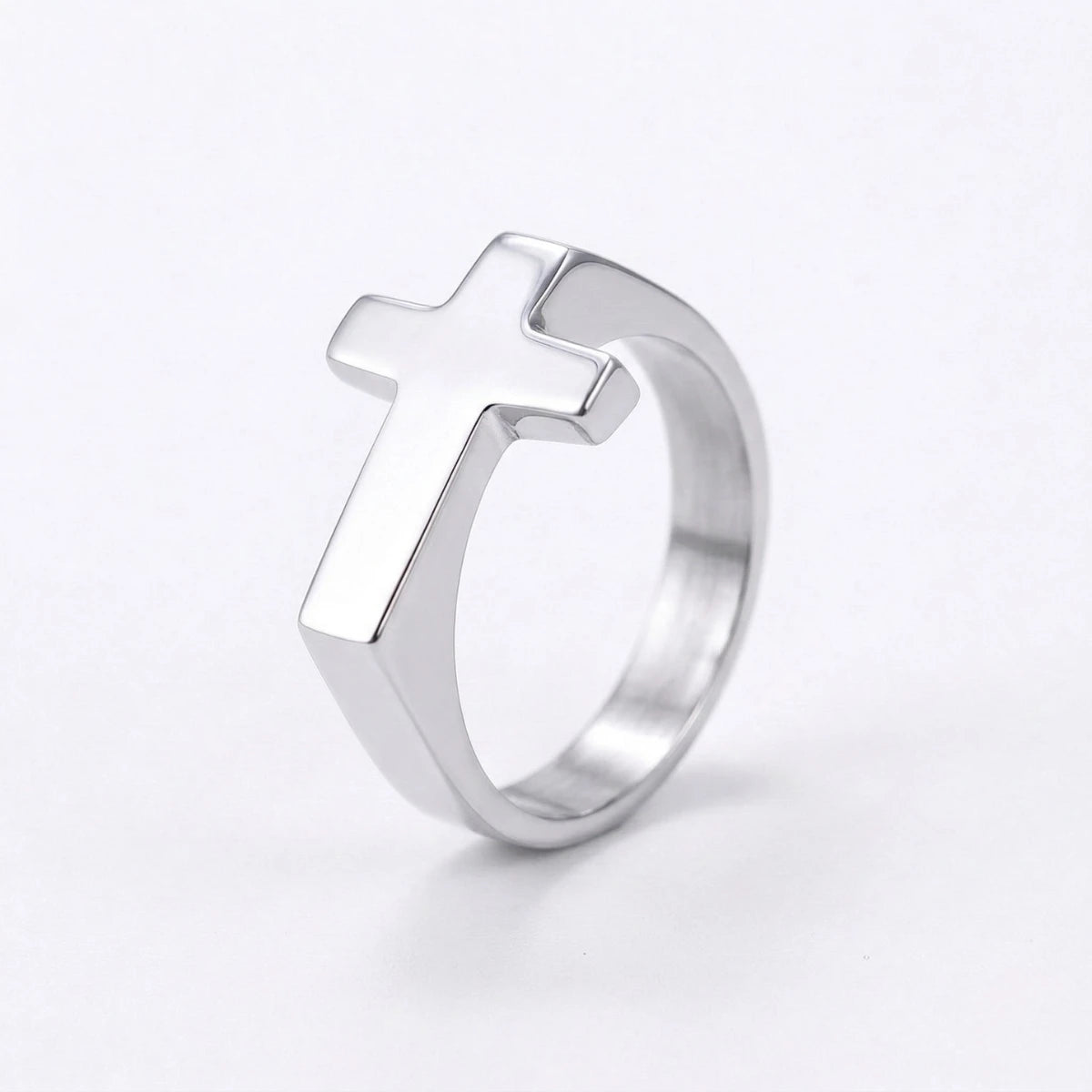 Minimalist Solid Cross Ring Silver Details