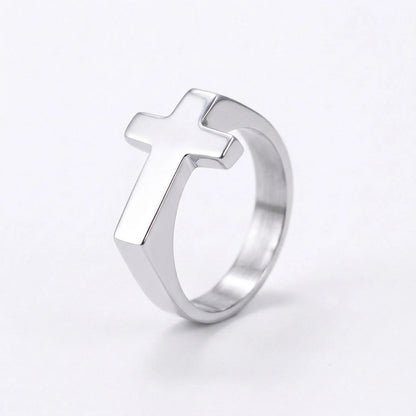 Minimalist Solid Cross Ring Silver Details