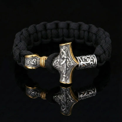 Mjolnir Paracord Bracelet Black & Gold