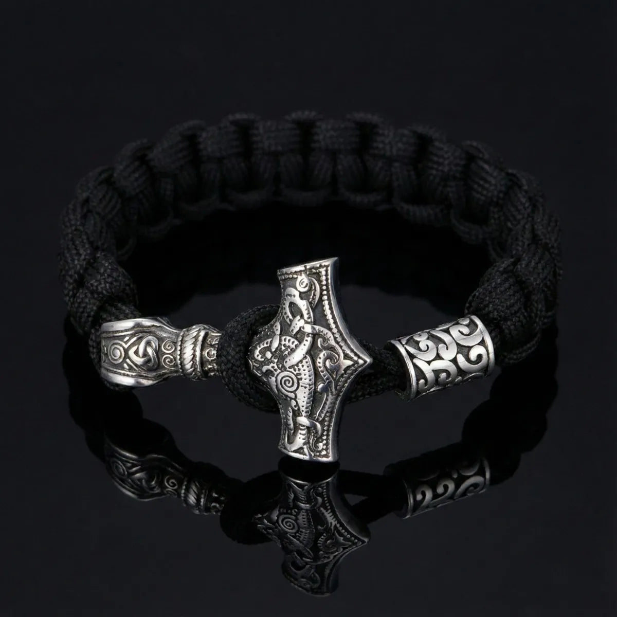 Mjolnir Paracord Bracelet Black & Steel