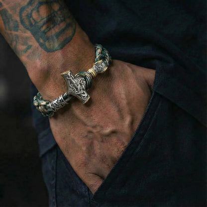 Mjolnir Paracord Bracelet Camo & Gold Worn by Male Model