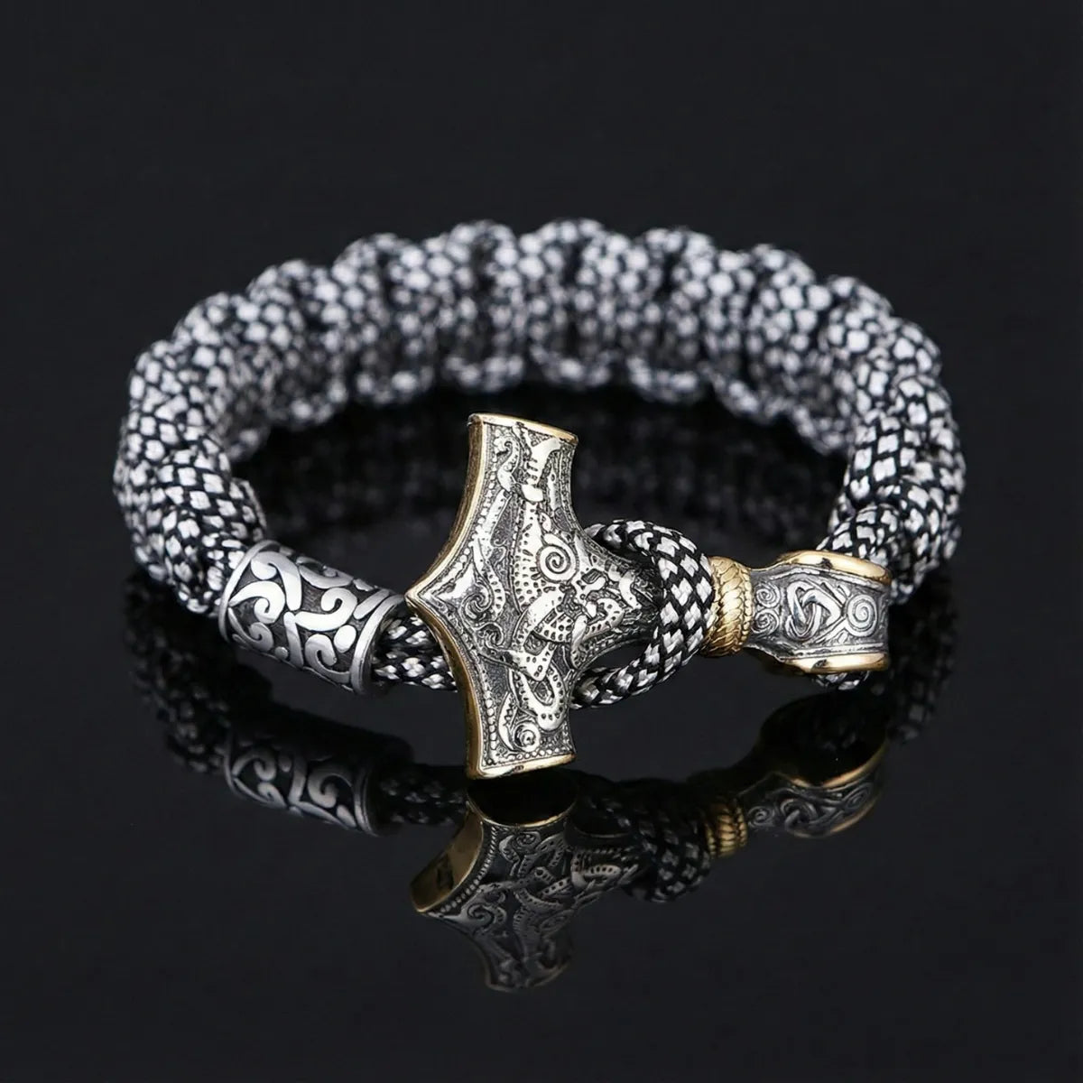 Mjolnir Paracord Bracelet Grey & Gold