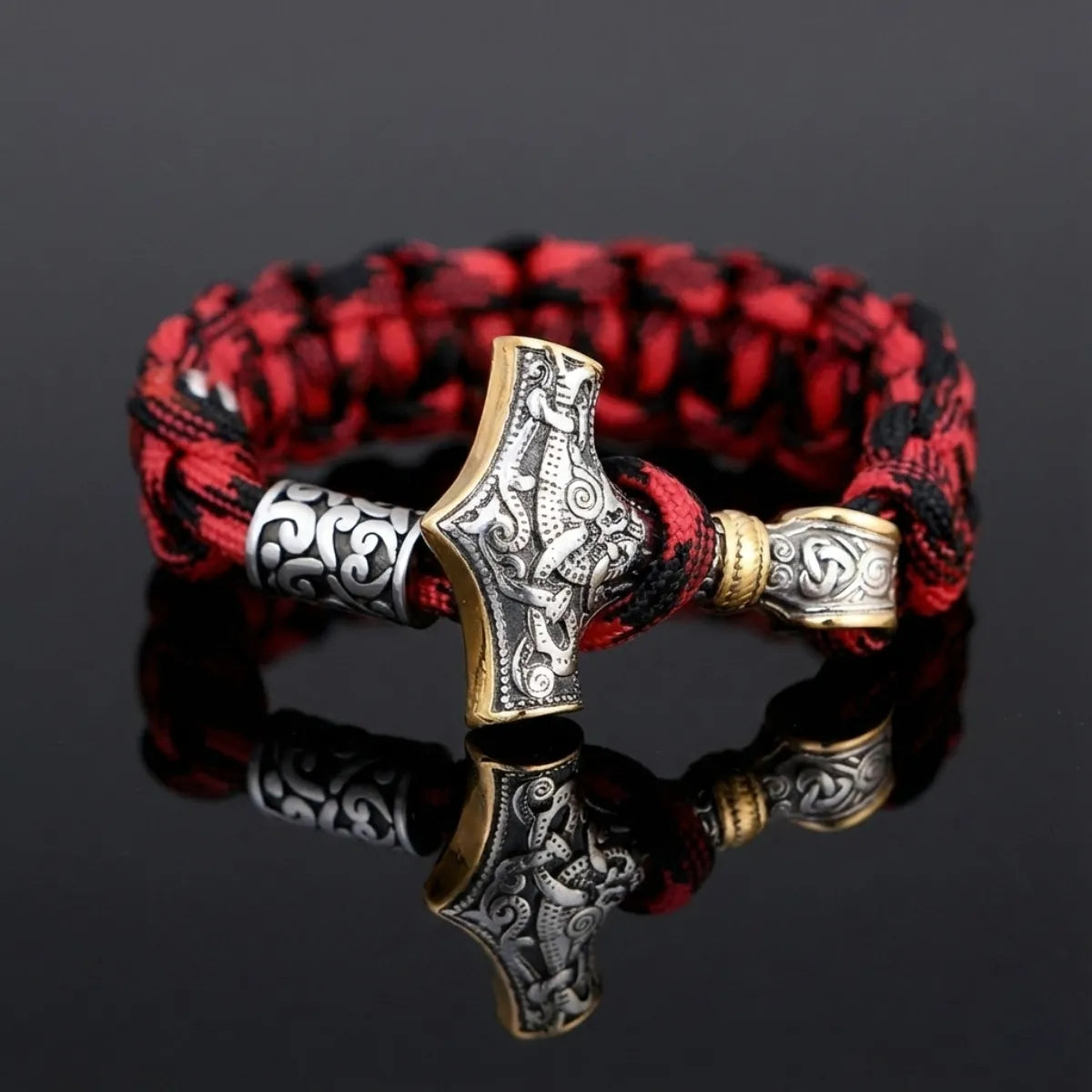 Mjolnir Paracord Bracelet Red & Gold